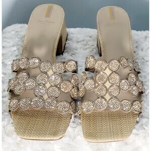 Sam Edelman New Winter Rhinstone Block Heel Slid Sandals Size 10 Glam Preppy
